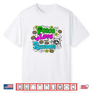 Peace Love And Raccoons Flower Power Hippie 1960S Cartoon Shirt