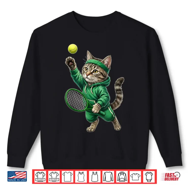 Sweatshirt Cat Kitten Playing Sports Tennis Cute Animal Humor Shirt