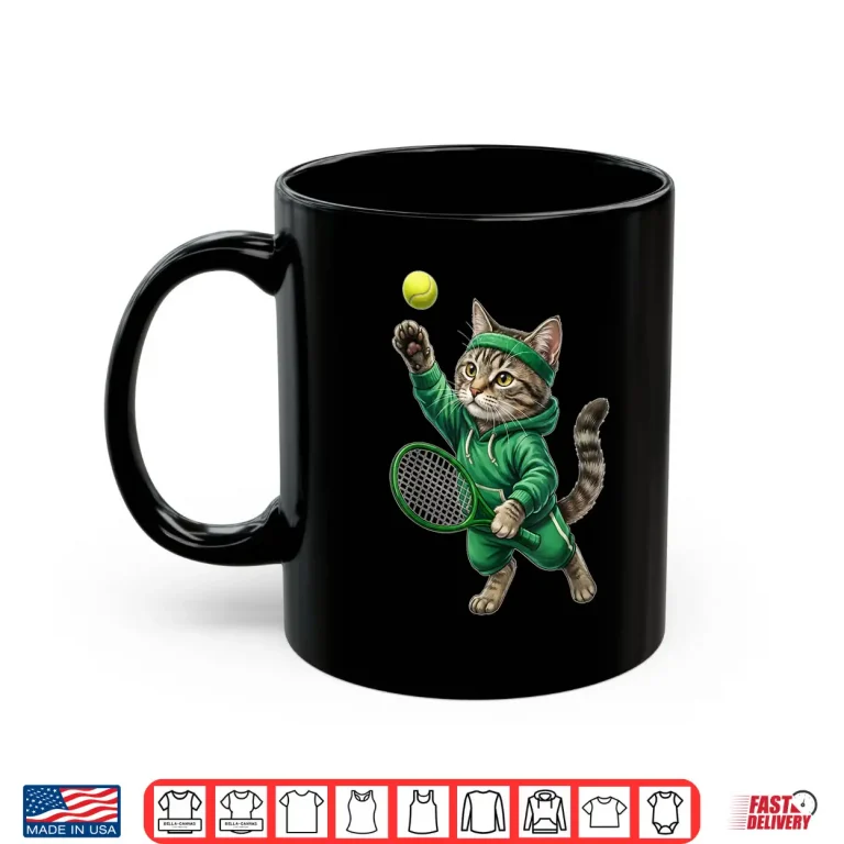 Mug Cat Kitten Playing Sports Tennis Cute Animal Humor Shirt