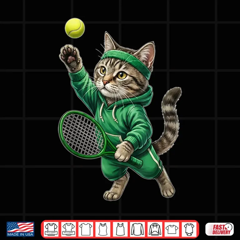Design Cat Kitten Playing Sports Tennis Cute Animal Humor Shirt