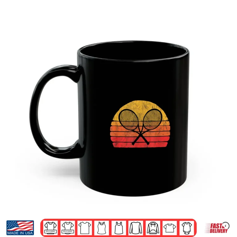 Mug Crossed Racquets Retro Eighties Sun Tennis Vintage Graphic Shirt