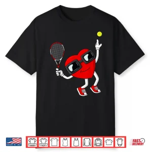 Heart Swinging Racket Tennis Valentines Day Youth Graphic Shirt