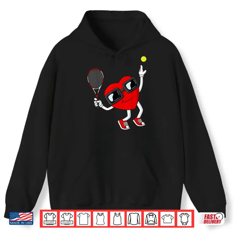 Hoodie Heart Swinging Racket Tennis Valentines Day Youth Graphic Shirt