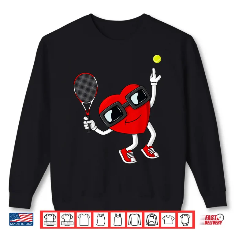 Sweatshirt Heart Swinging Racket Tennis Valentines Day Youth Graphic Shirt