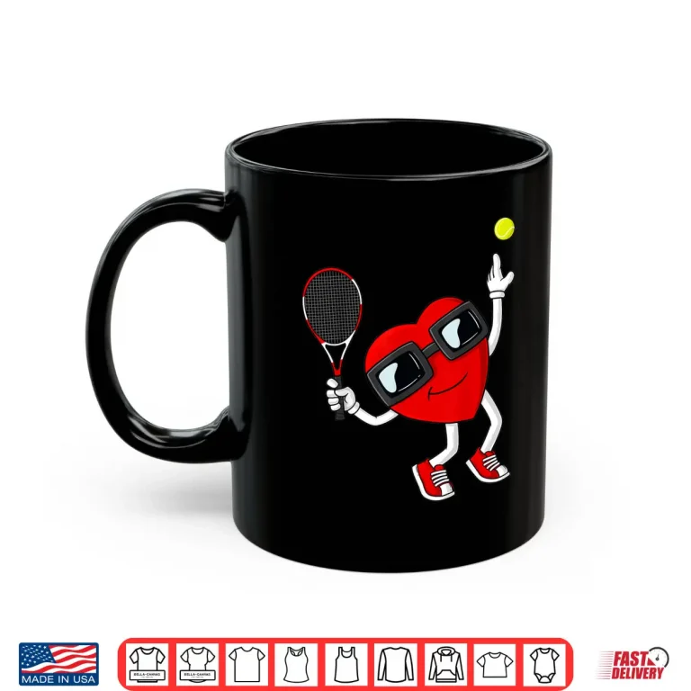 Mug Heart Swinging Racket Tennis Valentines Day Youth Graphic Shirt