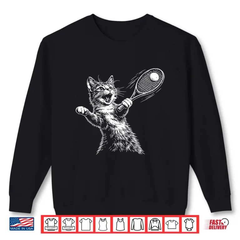 Sweatshirt Cute Animal Graphic Cat Tennis Professional Humor Funny Shirt