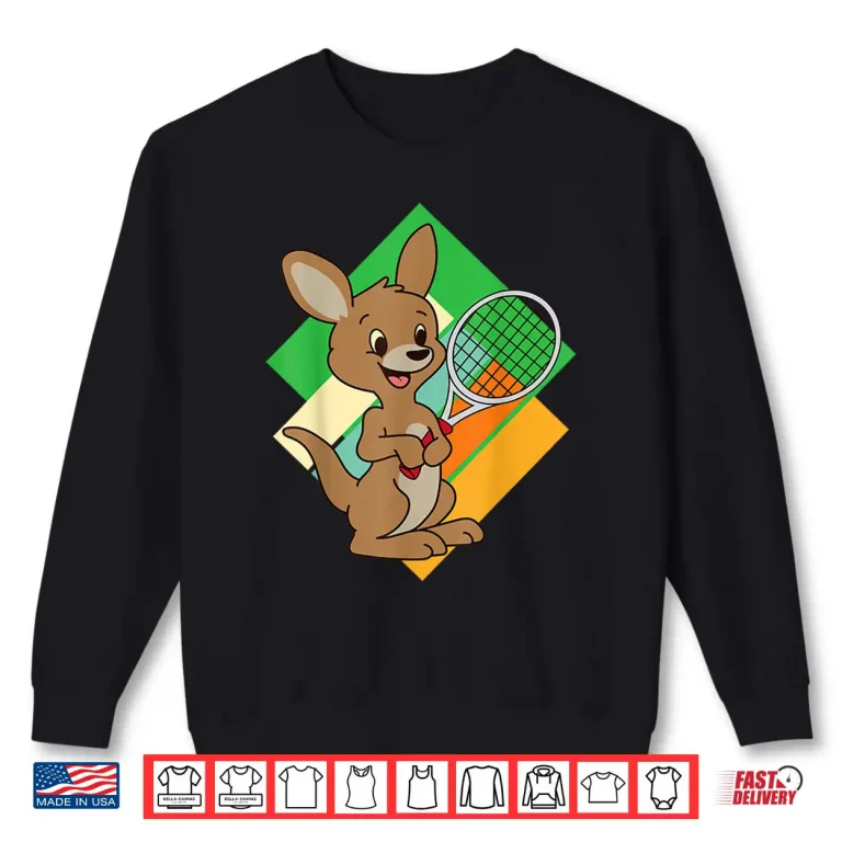 Sweatshirt Kangaroo Player Sports Design Tennis Racket Animal Graphic Shirt