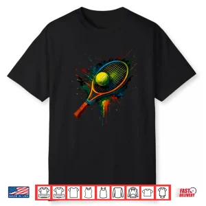 Colorful Ball Tie Dye Color Splash Tennis Racket Graphic Shirt