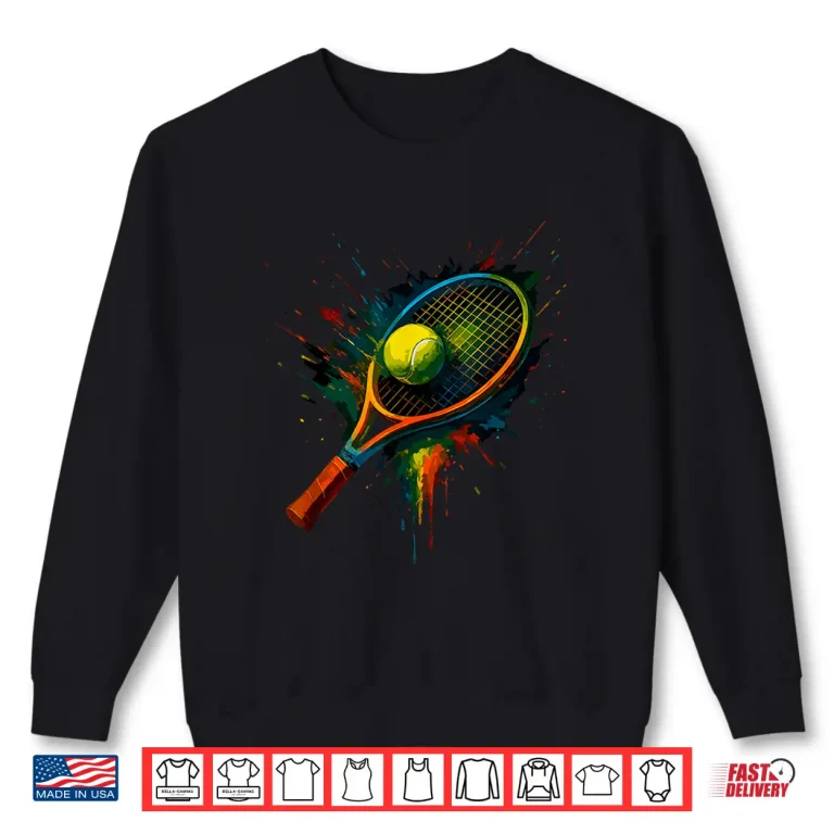 Sweatshirt Colorful Ball Tie Dye Color Splash Tennis Racket Graphic Shirt