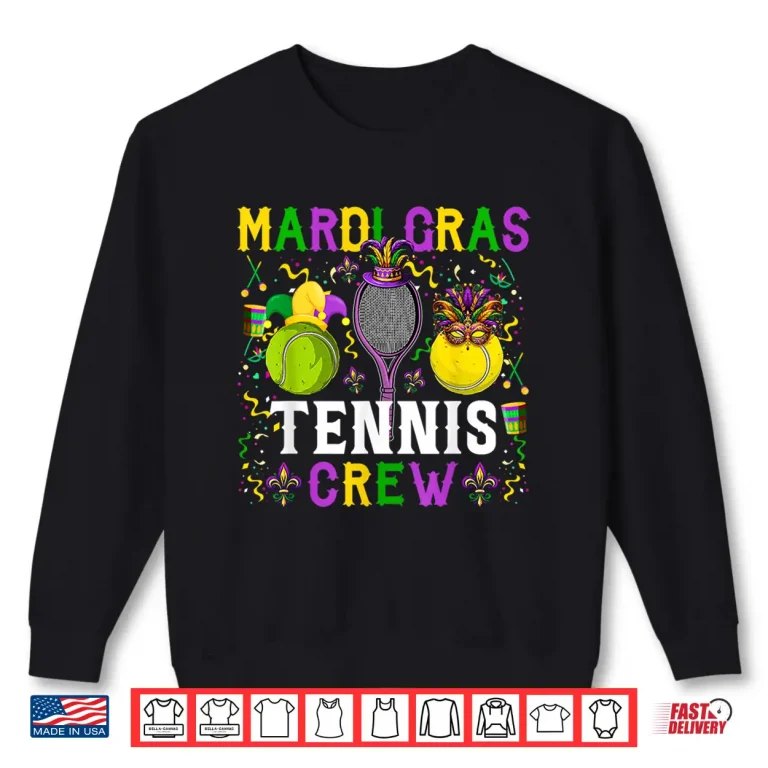 Sweatshirt Crew Masked Beads Mardi Gras Tennis Player Team Graphic Shirt