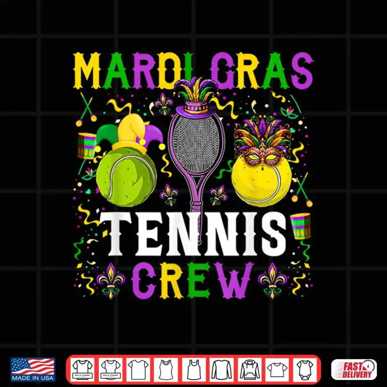 Design Crew Masked Beads Mardi Gras Tennis Player Team Graphic Shirt
