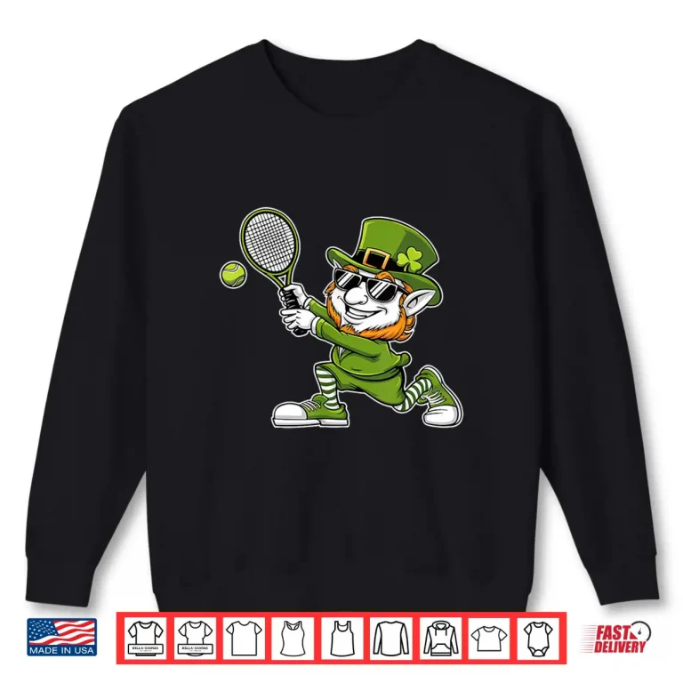 Sweatshirt Leprechaun Saint Patricks Day Tennis Funny Player Graphic Shirt