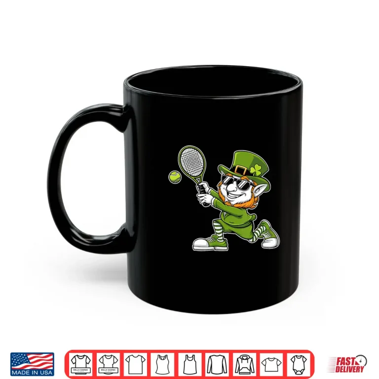Mug Leprechaun Saint Patricks Day Tennis Funny Player Graphic Shirt