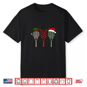 Merry Christmas Three Racket Tennis Holiday Aesthetic Graphic Shirt