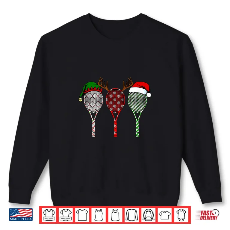 Sweatshirt Merry Christmas Three Racket Tennis Holiday Aesthetic Graphic Shirt