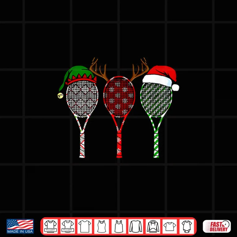 Design Merry Christmas Three Racket Tennis Holiday Aesthetic Graphic Shirt