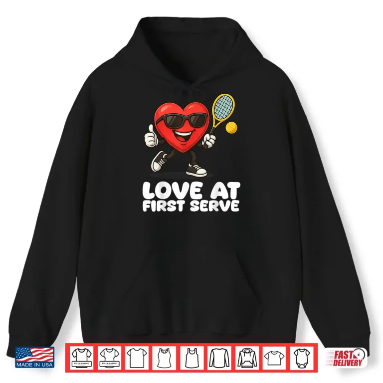 Hoodie Valentine Heart Cartoon Tennis Winning Love Graphic Shirt