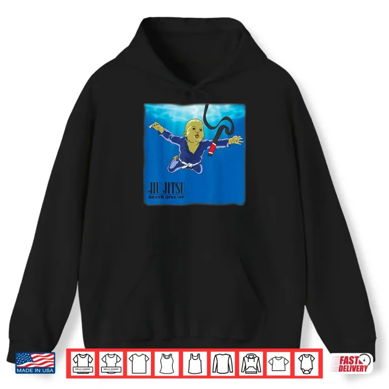 Hoodie Never Give Up Black Belt BJJ Professional Statement Graphic Shirt