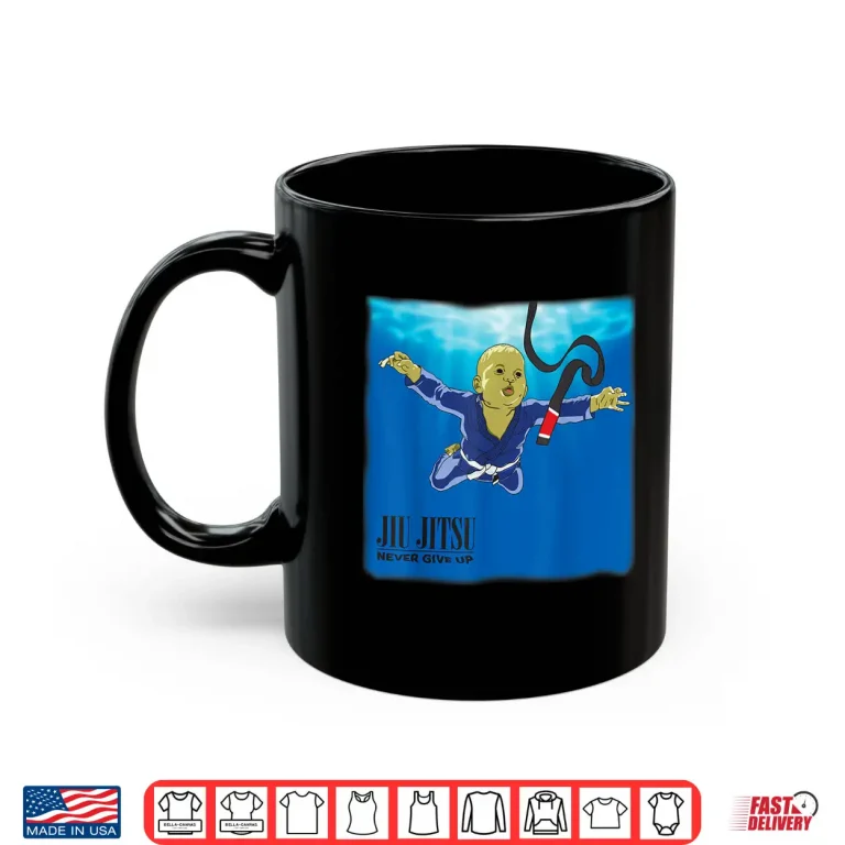 Mug Never Give Up Black Belt BJJ Professional Statement Graphic Shirt