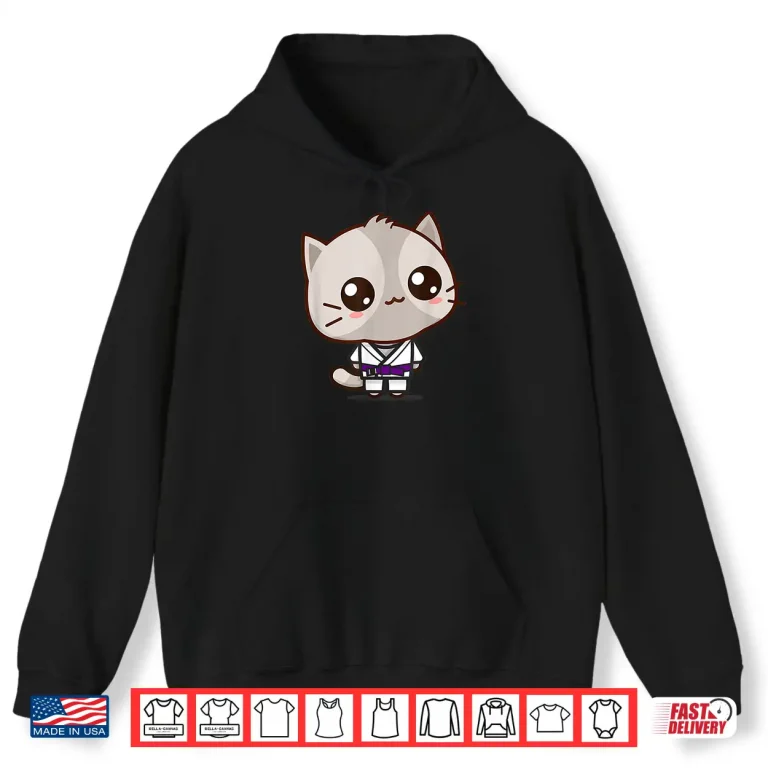 Hoodie Purple Belt Kawaii Cat BJJ Brazilian Jiu Jitsu Professional Humor Shirt