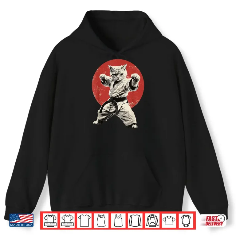 Hoodie Japan Japanese Flag Graphic Cat Karate Judo Funny Shirt