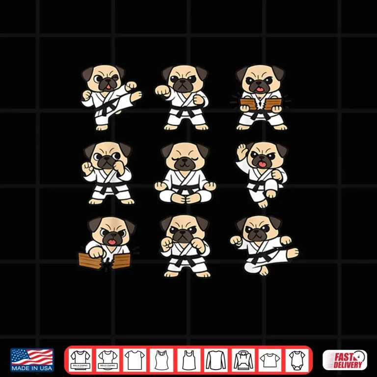 Design Pug Dog Fighter Karate Martial Arts Taekwondo Graphic Shirt