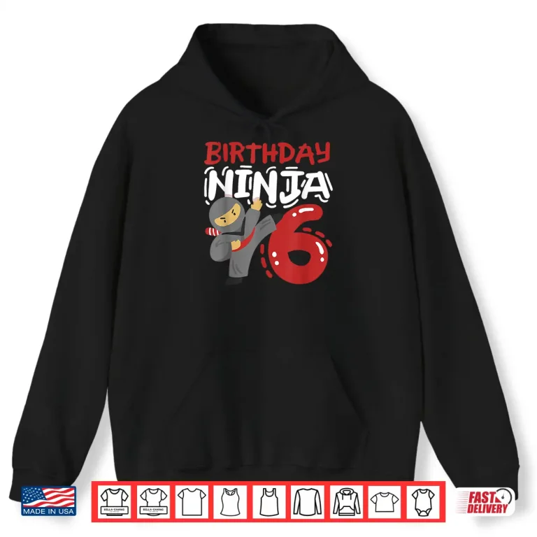 Hoodie Ninja Sixth Birthday Youth Karate Kids Modern Graphic Shirt