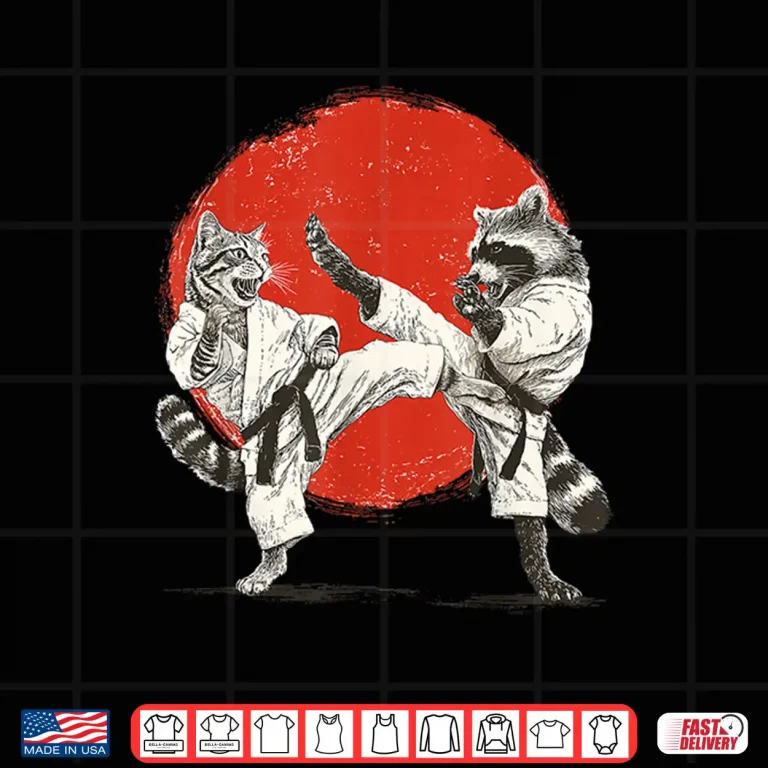 Design Japanese Martial Arts Japan Karate Cat Raccoon Animal Graphic Shirt