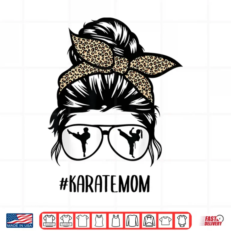 Design Leopard Messy Bun Hair Glasses Karate Mom Parent Identity Shirt