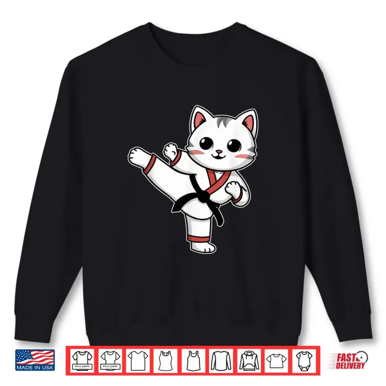 Sweatshirt Funny Cat Karate Taekwondo Jiu Jitsu MMA Animal Graphic Shirt