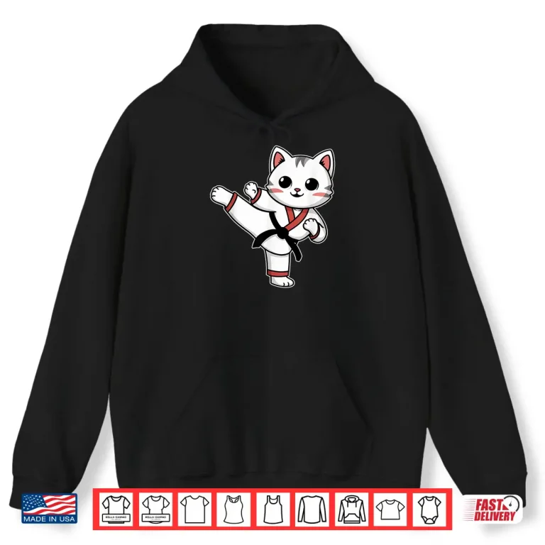 Hoodie Funny Cat Karate Taekwondo Jiu Jitsu MMA Animal Graphic Shirt 1