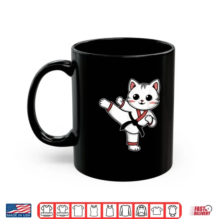 Mug Funny Cat Karate Taekwondo Jiu Jitsu MMA Animal Graphic Shirt 1