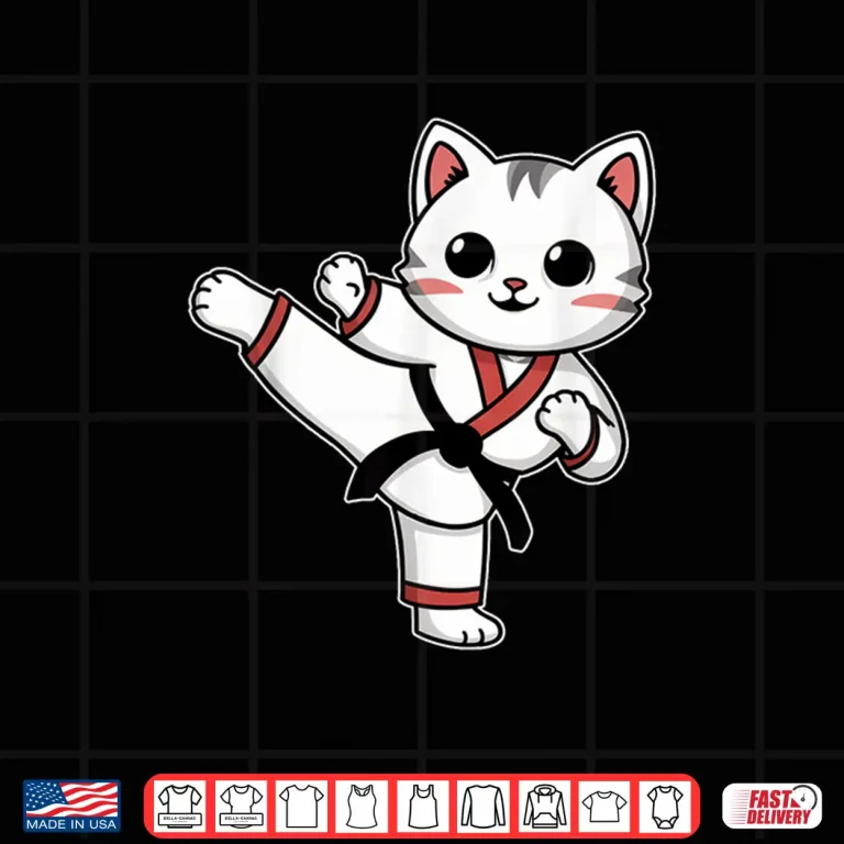 Design Funny Cat Karate Taekwondo Jiu Jitsu MMA Animal Graphic Shirt 1