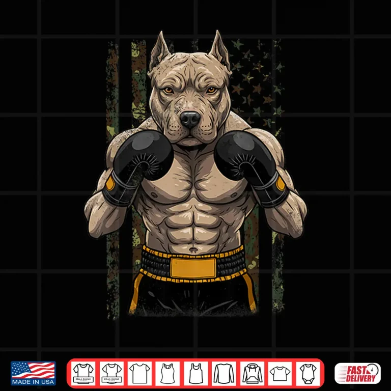 Design USA Pit Bull Camouflage Boxing Funny Dog Animal Graphic Shirt