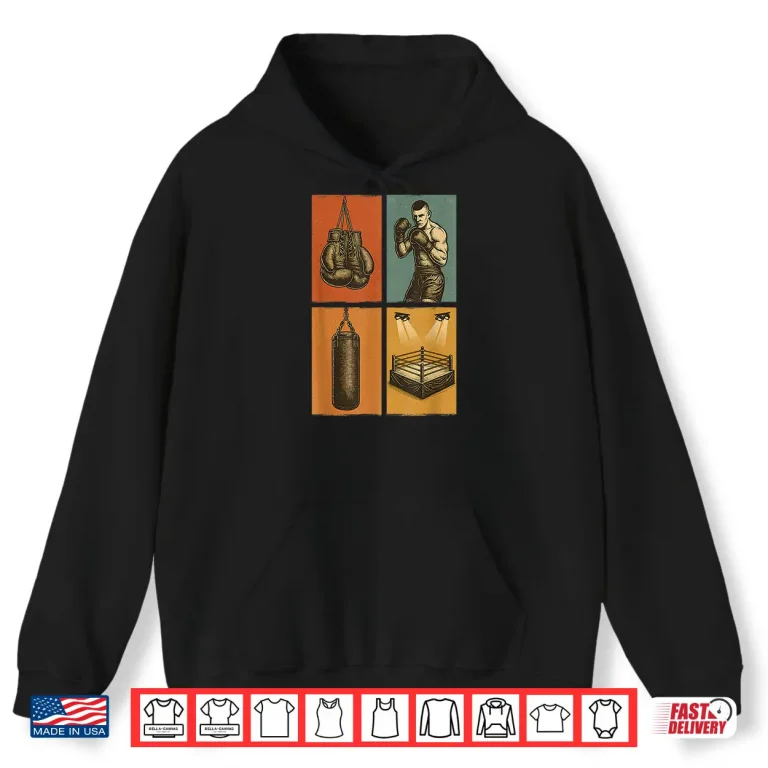 Hoodie Gloves Fighter Punching Bag Boxing Retro Vintage Ring Shirt