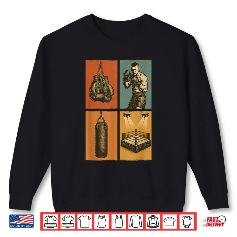 Sweatshirt Gloves Fighter Punching Bag Boxing Retro Vintage Ring Shirt