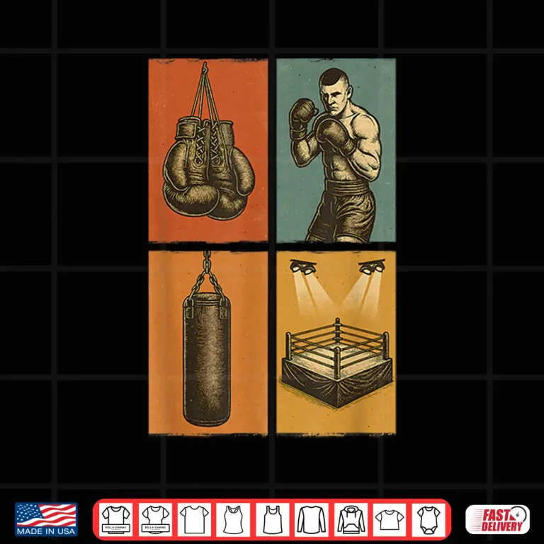 Design Gloves Fighter Punching Bag Boxing Retro Vintage Ring Shirt