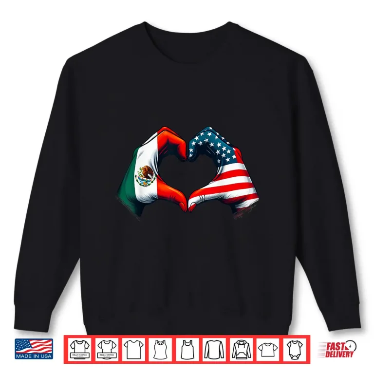 Sweatshirt Mexican American Flag Heart Hands Boxing Mexico USA Graphic Shirt