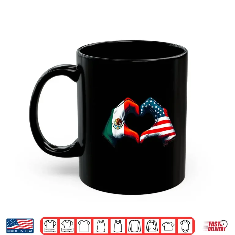 Mug Mexican American Flag Heart Hands Boxing Mexico USA Graphic Shirt