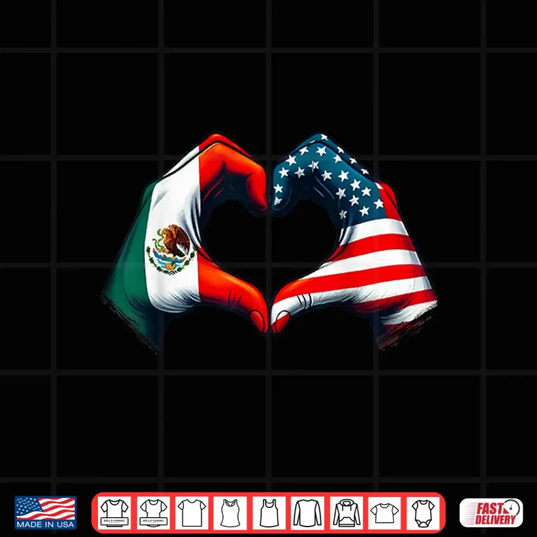 Design Mexican American Flag Heart Hands Boxing Mexico USA Graphic Shirt