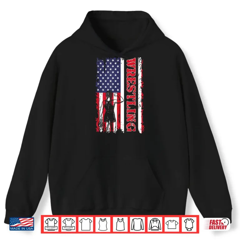 Hoodie USA Flag Patriotic Wrestling Martial Arts Vintage Graphic Shirt
