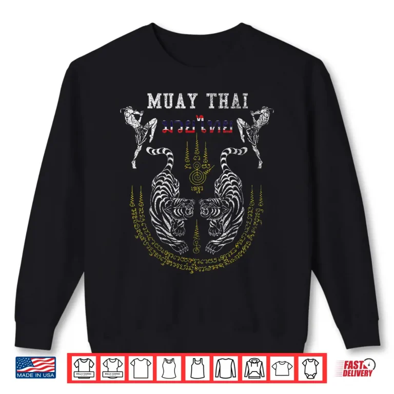 Sweatshirt Twin Tiger Sak Yant Muay Thai Fighter Professional Martial Art Shirt