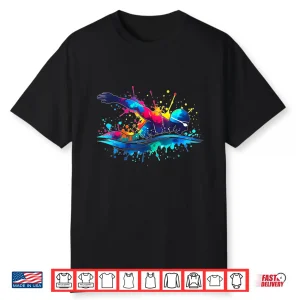 Athlete Color Drip Watercolor Swimming Swimmer Graphic Shirt