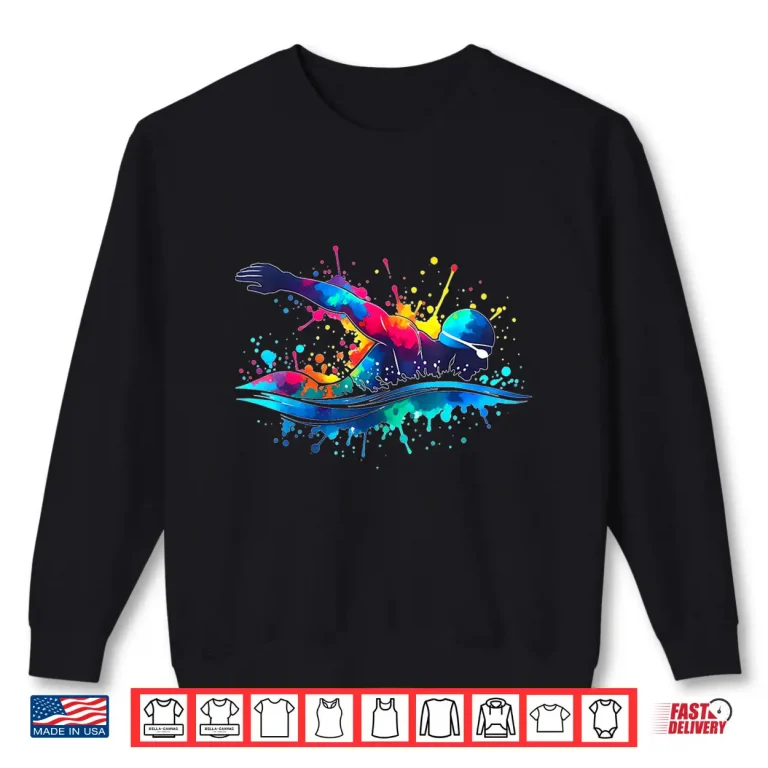 Sweatshirt Athlete Color Drip Watercolor Swimming Swimmer Graphic Shirt