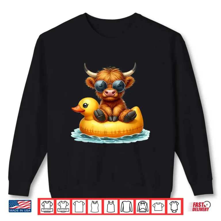 Sweatshirt Cute Highland Cow Duck Pool Float Summer Vibes Swimming Shirt