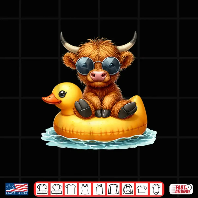 Design Cute Highland Cow Duck Pool Float Summer Vibes Swimming Shirt