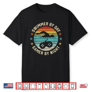 Gamer By Night Swimmer Swimming Gaming Humor Funny Shirt