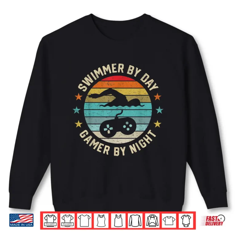 Sweatshirt Gamer By Night Swimmer Swimming Gaming Humor Funny Shirt