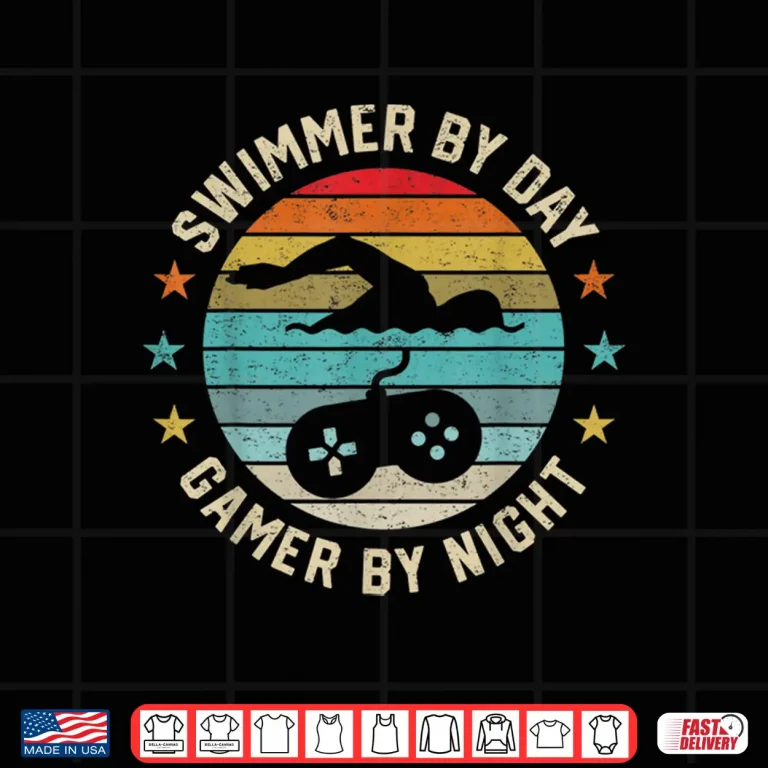 Design Gamer By Night Swimmer Swimming Gaming Humor Funny Shirt