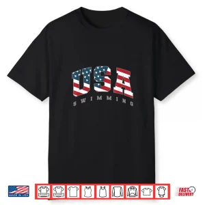 American Flag Team Sport Usa Swimming Athlete Support Shirt
